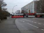 Straenbahnlinie M8 nach Ahrensfelde an der Haltestelle Marzahn Barnimplatz.