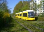 Die Flexity war am 16.04.2009 auf der M5 unterwegs - hier kurz vor der Endhaltestelle Zingster Str.