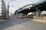 Berlin BVG: SL 49 Prenzlauer Berg, Schönhauser Allee / Eberswalder Straße / Kastanienallee im April 1993. - Scan eines Diapositivs. Film: AGFA Agfachrome RS 200. Kamera: Leica CL.