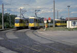 Berlin BVG SL 28 (KT4D) / SL 15 (KT4D) Neu-Hohenschönhausen, Falkenberg im Juli 2004. - Scan eines Diapositivs. Film: Kodak Ektachrome ED 3. Kamera: Leica CL.