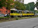 Berlin: Straßenbahnlinie M4 nach Falkenberg an der Haltestelle Weißensee Buschallee/Hansastraße.(25.7.2014)  