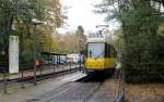 Berlin BVG SL 61 (KT4D 6159) Friedrichshagen, Altes Wasserwerk am 16. Oktober 2014. - Wegen Fahrleitungs- und Gleisbauarbeiten am Müggelseedamm zwischen Hirschgarten und Spreestrasse und am Fürstenwalder Damm zwischen S-Bahnhof Friedrichshagen und Rahnsdorf, Waldschänke fuhr die Linie 61 wie die Linie 60 bis Friedrichshagen, Altes Wasserwerk.