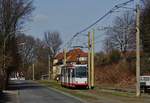 Am 11.03.2015 befährt der M6S 317 das eingleisige Streckenstück zwischen Heven Dorf und Witten kurz vor der Haltestelle Hardel.