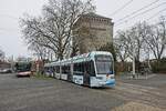 Wagen 130 der Bogestra fährt an der Endstelle Wanne-Eickel Hbf aus der Kehrschleife aus (15.01.2022)