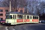 Bogestra Tw 26  wendet in der Schleife am Bahnhof Wanne Eickel, 02.04.1987.