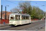 Traditionswagen der Brandenburger Verkehrsbetriebe vor der Einfahrt ins ehemalige Depot wo sich jezt ein Straenbahnmuseun befindet Brandenburg am 16.4.2011, Triebwagen 42 Typ ET54 Baujahr 1954 Gotha
