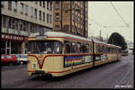 Trambahn 407 am 14.8.1990 auf der Linie 10 kurz vor Erreichen des Hauptbahnhofes in Bremen.