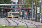 Triebwagen 446 mit Beiwagen 1458 der Freunde der Bremer Straßenbahn e.V.am Flughafen - 6.8.23
25 Jahre Linienverlängerungen der Äste zum Flughafen und zur Universität