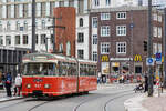 Triebwagen 557 der Freunde der Bremer Straßenbahn e.V. Domsheide. Ri Uni - 6.8.23 25 Jahre Linienverlängerungen der Äste zum Flughafen und zur Universität