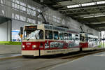 24. August 2019,, Straßenbahn TatraT3D in Doppeltraktion, Hersteller CKD Prag 1969-1987, modernisiert bei DWA Bautzen, im Hauptbahnhof.