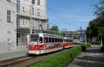 Tatra 519 mit Werbung für das Straßenbahnmuseum und Wagen 509 am 15.01.15 an den Anfängen der Stollberger Straße/Chemnitz