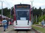 Erfurter Combino Nr. 724 zu Besuch in Cottbus, hier im Betriebshof Schmellwitz am 15.6.2013