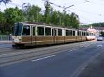 Eine Doppeltraktion aus Stadtbahnwagen N8 in Dortmund-Dorstfeld als Zug der Linie U43 zum Betriebshof in Dorstfeld am 16. Mai 2008.