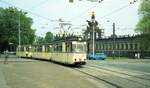 Straßenbahn Dresden__2x 3-Wagenzug mit Tw 213-214-2  am Zwinger__05-1990