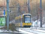 Linie 3 bei der Ausfahrt aus Haltestelle Cmmerswalder Strasse Richtung Wilder Mann  Dresden 22.1.11