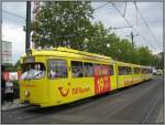 Straenbahn-Triebwagen 2655 steht mit seinem Beiwagen am 03.08.2007 an der Haltestelle beim S-Bahn-Bahnhof Dsseldorf-Bilk.