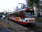 Ein DUEWAG-GT8S der Rheinbahn in der Wendeschleife auf dem Jan-Wellem-Platz in Dsseldorf am 13.
