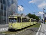 DWAG-Triebwagen GT6 (Wagennummer 2501, Baujahr 1956) mit DWAG-Beiwagen B4 (Wagennummer 1689, Baujahr 1961) der Rheinbahn AG Dsseldorf.