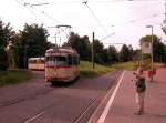 Düsseldorf RBG SL 707 (GT8 2662) Universität Ost (Endstelle) am 14. Juli 2009. - Der junge Fotograf, mein damals 10jähriger Sohn Stefan, fotografierte auch die Straßenbahn. 