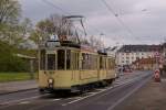 Historischer Triebwagen 583 der Rheinbahn auf Sonderfahrt in Dsseldorf-Gerresheim am 22.04.2012
