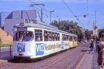 Dsseldorf Tw 2320 mit Bw 1683 in der Grafenberger Allee, Haltestelle Schlterstrae, 24.05.1993.