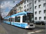 Die Niederflur-Tram 2144 der Rheinbahn ist am 13.04.2008 auf der Linie 708 unterwegs und hat soeben die Haltestelle Elisabethstrae an der Bilker Allee verlassen.