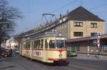 Düsseldorf Tw 2107 mit Bw 1827 in Unterrath, 05.03.1987.