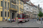 Strassenbahn Erfurt: Stadtrundfahrtwagen Tatra KT4D 522 am 3. Juni 2017 am Anger.
