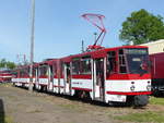 Die in Erfurt ausrangierten Tatras EVAG 405 und 401 fanden im Bw Weimar, ausgestellt als Heck-an-Heck-Traktion, eine neue Heimat. Hier zu sehen beim Eisenbahnfest am 01.06.2019.