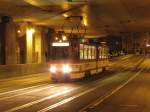 EVAG 520 während einer Nachtsonderfahrt der Erfurter Nahverkehrsfreunde, am 16.03.2014 unter der Eisenbahnbrücke in der Schillerstraße.