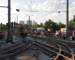 Erneuerung und Austausch der Gleise und Weichen an der Haltestelle Klinikum und zum Abzweig in den Betriebshof Nordhäuser Straße, am 09.07.2016.