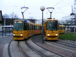 Die Wendeschleife in Essen-Bredeney mit zwei Stadtbahnwagen M8 der EVAG als Zge der Linien 101 nach Essen-Borbeck und 107 nach Gelsenkirchen Hbf am 16.