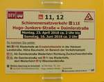 VGF Info Schild zum Schienenersatzverkehr auf der Linie 11 und 12 am 01.06.18 in Frankfurt am Main 