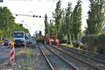 Gleisbaustelle am 16.06.18 in Frankfurt am Main Fechenheim auf Strassenbahngleisen