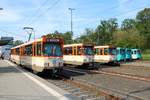 VGF Düwag Pt Wagen Parade mit allen betriebsfähigen Wagen 128+138+148+720+727+2050(Schneebär) am 01.06.19 bei einer Sonderfahrt in Frankfurt am Main Stadion.