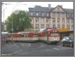 Abschiedsfahrt des Vereins Historische Straenbahn der Stadt Frankfurt am Main fr die Schleife am Prfling am 17.06.2007 mit den Museumstriebwagen 102 der Bauart M (ex 602 Baujahr 1959 DWAG) und 112