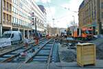 Straßenbahn Gleisbaustelle in Frankfurt am Main Platz der Republik am 05.03.22