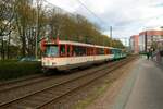 VGF Düwag Pt-Wagen 128+7xxx am 10.04.22 in Frankfurt als Stadionverkehr auf der Linie 20