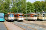 VGF Düwag Pt-Wagen 148, M-Wagen 102 und L-Wagen 236 am 03.09.22 beim Tag der Verkehrsgeschichte in Betriebshof Eckenheim