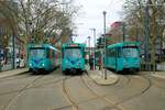 VGF Düwag Pt-Wagen Parade am 07.01.23 mit dem Wagen 736, 720 und 727 bei einer Sonderfahrt in Frankfurt am Main 