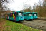 VGF Düwag Pt-Wagen Parade am 07.01.23 mit dem Wagen 736, 720 und 727 bei einer Sonderfahrt in Frankfurt am Main