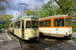 VGF Düwag L-Wagen 124 und M-Beiwagen 1804 am 23.04.23 in Frankfurt am Main bei einer Sonderfahrt
