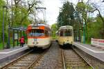 VGF Düwag M-Wagen 102 und L-Beiwagen 1242 am 23.04.23 in Frankfurt am Main bei einer Sonderfahrt