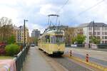 VGF Düwag L-Wagen 124 am 23.04.23 in Frankfurt am Main bei einer Sonderfahrt