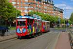VGF Straßenbahn Frankfurt K-Wagen 105 als Ebbelwei-Express am 18.05.23 in Frankfurt