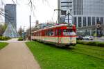 VGF Düwag M Wagen 602 am 30.03.24 in Frankfurt am Main Messe als Osterhasenexpress