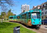 VGF Stra�enbahn Frankfurt am Main D�wag Pt Wagen 727 mit Kindermahlwerken am 15.04.26 in Frankfurt auf der Linie 15