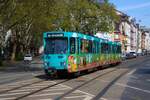 VGF Stra�enbahn Frankfurt am Main D�wag Pt Wagen 727 mit Kindermahlwerken am 15.04.26 in Frankfurt auf der Linie 15