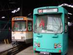 Zwei PT Wagen der VGF in Eckenheimer Depot. Das A bedeutet ausgesmustert. Diese berflurwagen drfen in Frankfurt net fahren.