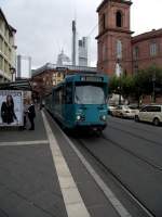 VGF Pt-Wagen 728 ist einer von drei zurck gebauten Ptb Wagen die jetzt wieder bei der Straenbahn wegen Fahrzeugmangels laufen.